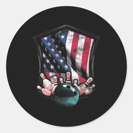 Bowling American USA Flag Bowling Ronde Sticker (Voorkant)