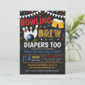 Bowling and Beer Baby shower Invitation Chalkboard Kaart (Staand voorkant)