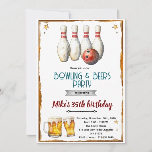 Bowling and beer party Invitation Kaart (Voorkant)