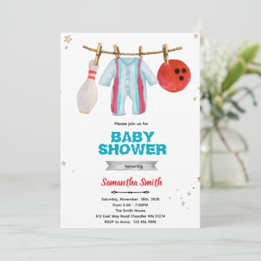 Bowling baby shower party invitation kaart (Staand voorkant)