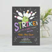 Bowling Baby shower Uitnodiging Roze Paars meisje (Staand voorkant)