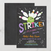 Bowling Baby shower Uitnodiging Roze Paars meisje (Voorkant / Achterkant)