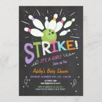Bowling Baby shower Uitnodiging Roze Paars meisje