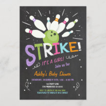 Bowling Baby shower Uitnodiging Roze Paars meisje
