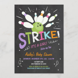 Bowling Baby shower Uitnodiging Roze Paars meisje