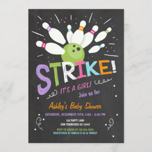 Bowling Baby shower Uitnodiging Roze Paars meisje