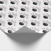 Bowling bal en pinnen op wit cadeaupapier (Hoek)