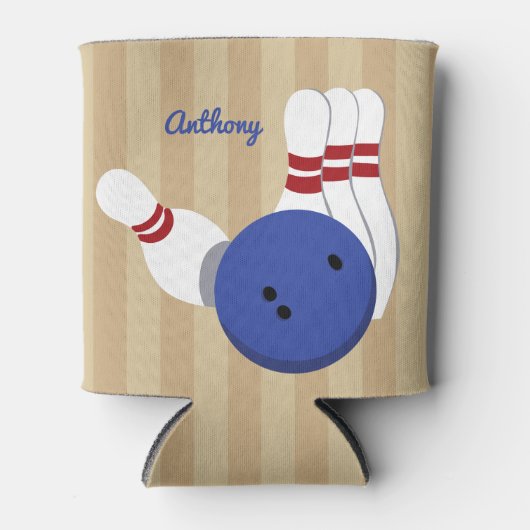 Bowling bal en pins gepersonaliseerd blikjeskoeler (Voorkant)