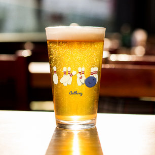 Bowling bal en pins gepersonaliseerd glas