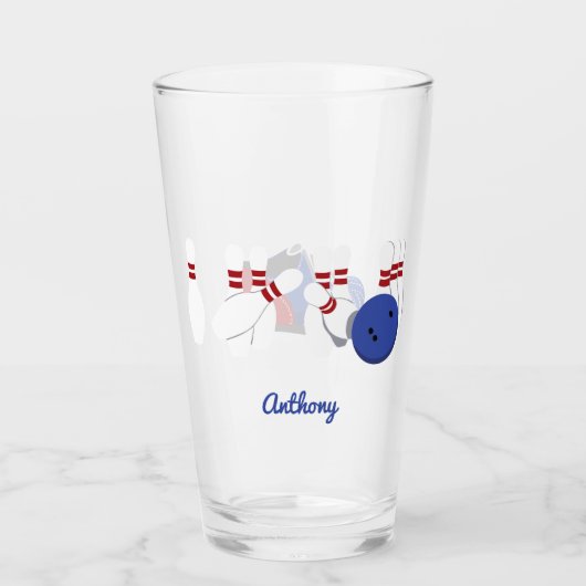 Bowling bal en pins gepersonaliseerd glas (Voorkant)