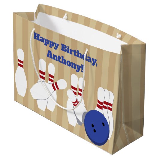 Bowling bal en pins gepersonaliseerd groot cadeauzakje (Achterkant Gekanteld)