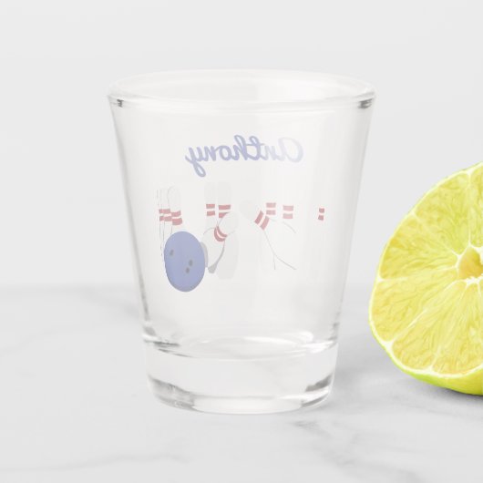 Bowling bal en pins gepersonaliseerd shot glas (Achterkant)