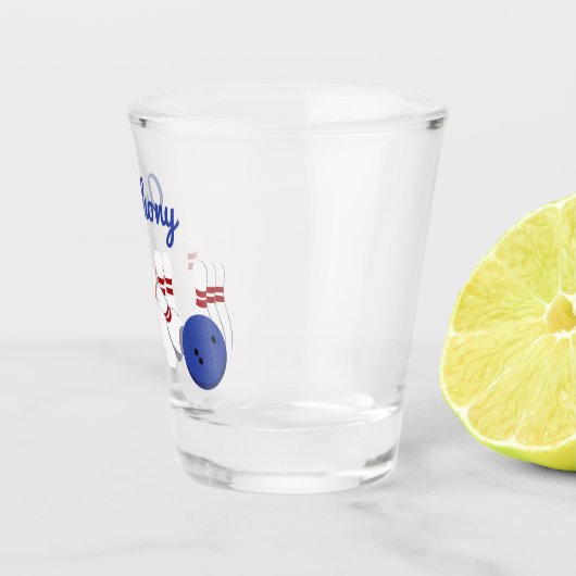 Bowling bal en pins gepersonaliseerd shot glas (Rechts)