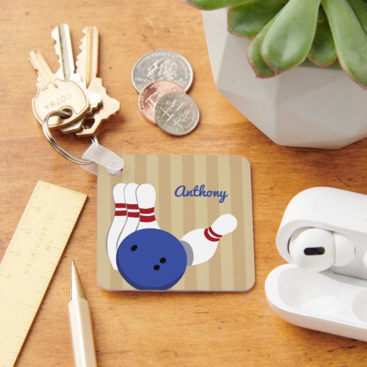 Bowling bal en pins gepersonaliseerd sleutelhanger (Bureau)