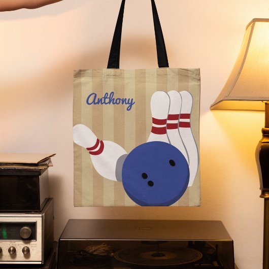 Bowling bal en pins gepersonaliseerd tote bag
