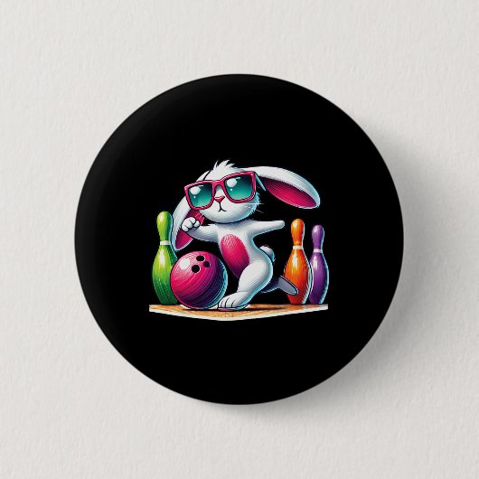 Bowling Bal En Pins Konijn Oor Paaseieren Jagen Pa Ronde Button 5,7 Cm (Voorkant)