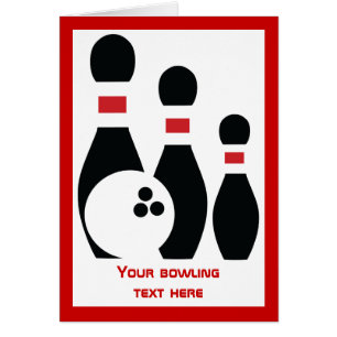 Bowling bal en pins verticaal wenskaart