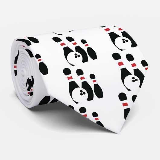 Bowling bal en pins zwart en rood op maat stropdas (Opgerold)