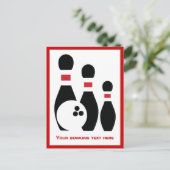 Bowling bal en spelden aangepaste verticaal briefkaart (Staand voorkant)