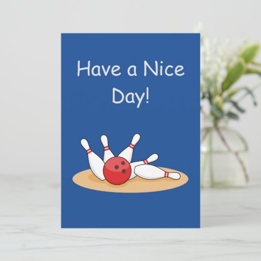 Bowling bal opvallende skittles personaliseren feestdagenkaart (Staand voorkant)