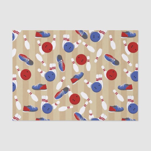 Bowling bal, spelden en schoenen met patronen tissuepapier (Voorkant)