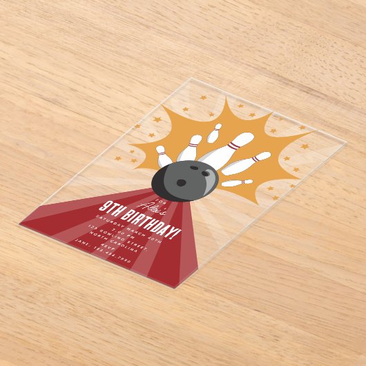 Bowling bal Strike Up Sommige Leuke Kinderen Verja Acryl Uitnodigingen (Laagn)