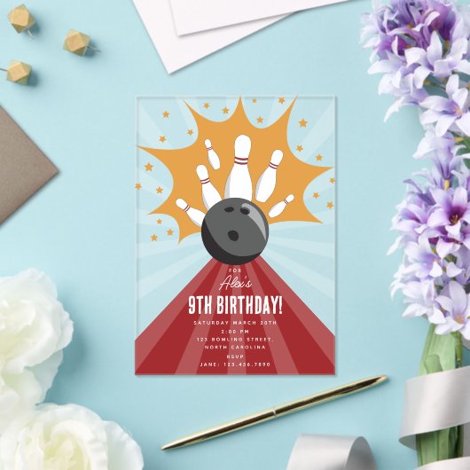 Bowling bal Strike Up Sommige Leuke Kinderen Verja Acryl Uitnodigingen (Insitu (Huwelijk))
