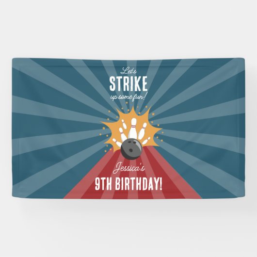 Bowling bal Strike Up Sommige Leuke Kinderen Verja Spandoek (Horizontaal)