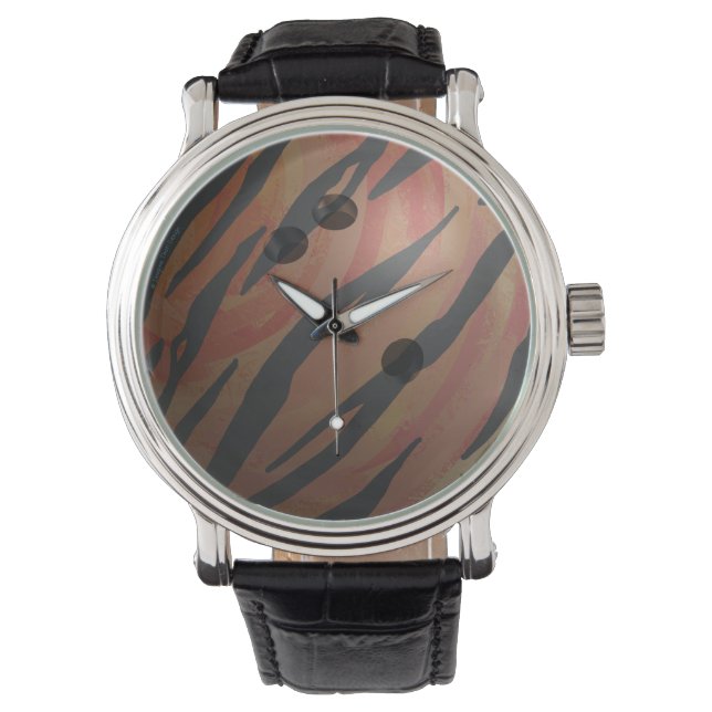 Bowling Bal Tijger Oranje Horloge (Voorkant)