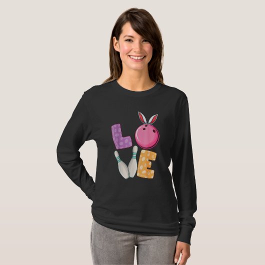 Bowling Ball Amp Pins Bunny Ears Egg Easte T-shirt (Voorkant volledig)