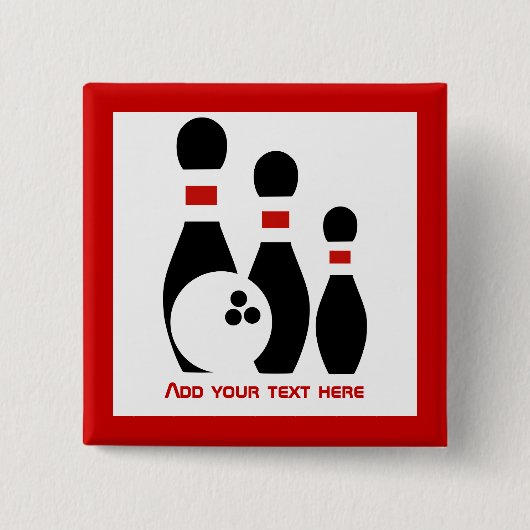 Bowling ball and pins black red vierkante button 5,1 cm (Voorkant)