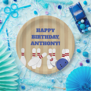 Bowling Ball and Pins Bowling Verjaardagsfeest Papieren Bordje