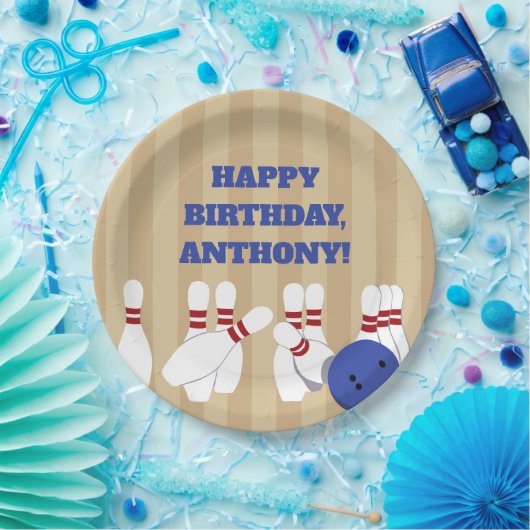 Bowling Ball and Pins Bowling Verjaardagsfeest Papieren Bordje (Feest)