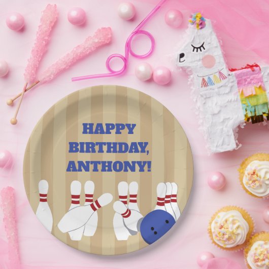 Bowling Ball and Pins Bowling Verjaardagsfeest Papieren Bordje (Feest)