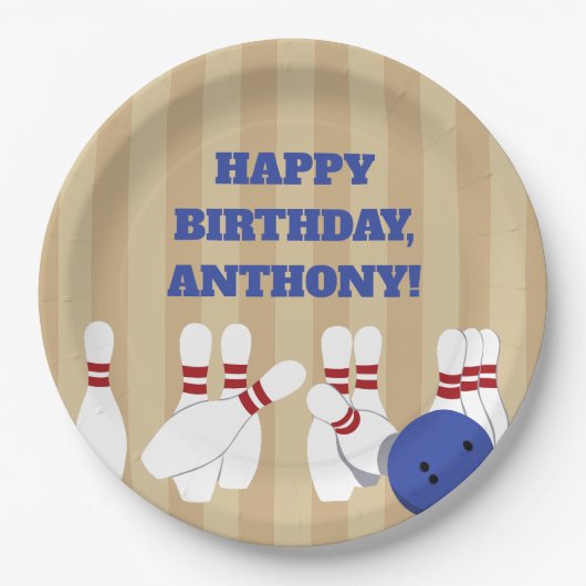 Bowling Ball and Pins Bowling Verjaardagsfeest Papieren Bordje (Voorkant)