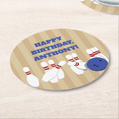 Bowling Ball and Pins Bowling Verjaardagsfeest Ronde Kartonnen Onderzetter (Gebogen)