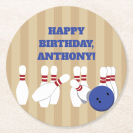 Bowling Ball and Pins Bowling Verjaardagsfeest Ronde Kartonnen Onderzetter