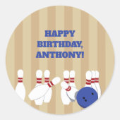 Bowling Ball and Pins Bowling Verjaardagsfeest Ronde Sticker (Voorkant)