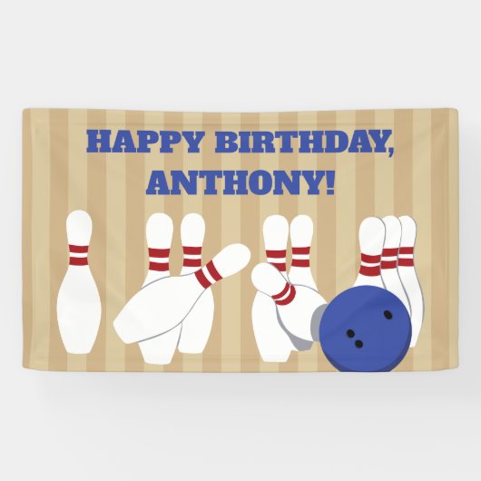 Bowling Ball and Pins Bowling Verjaardagsfeest Spandoek (Horizontaal)