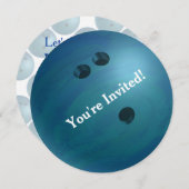 Bowling Ball Blue Party-uitnodiging Kaart (Voorkant / Achterkant)