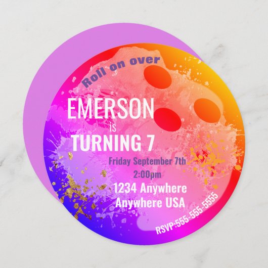 BOWLING BALL, bowling, Glow bowling-verjaardag Neo Kaart (Voorkant / Achterkant)