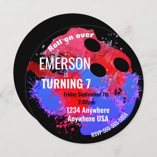 BOWLING BALL, bowling, Glow bowling verjaardagsfee Kaart (Voorkant / Achterkant)