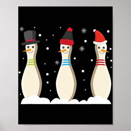 Bowling Ball Christmas Bowling Pins Santa Hat Gift Poster (Voorkant)