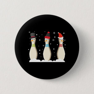 Bowling Ball Christmas Bowling Pins Santa Hat Gift Ronde Button 5,7 Cm