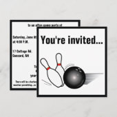 Bowling Ball en Pins After Game Party nodigen Kaart (Voorkant / Achterkant)