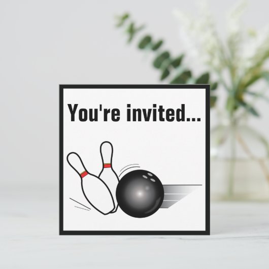 Bowling Ball en Pins After Game Party nodigen Kaart (Staand voorkant)