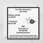 Bowling Ball en Pins After Game Party nodigen Kaart (Achterkant)