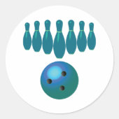 Bowling Ball en Pins Fun Sports Ronde Sticker (Voorkant)