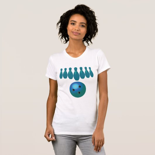 Bowling Ball en Pins Fun Sports T-shirt (Voorkant volledig)