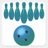 Bowling Ball en Pins Fun Sports Vierkante Sticker (Voorkant)